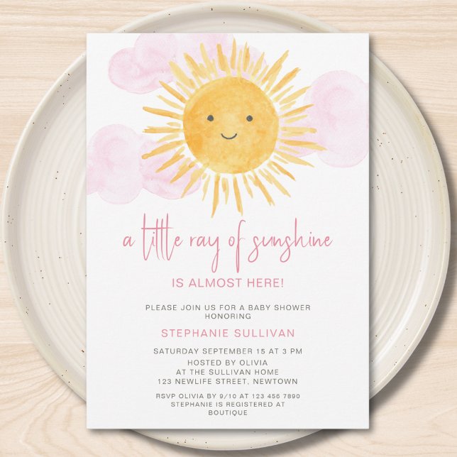 Invitación Un pequeño rayo de Sunshine Pink Clouds Baby Showe (Subido por el creador)