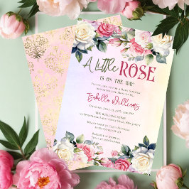 Invitación Un Pequeño Rosa Está En El Camino De Floral Baby S