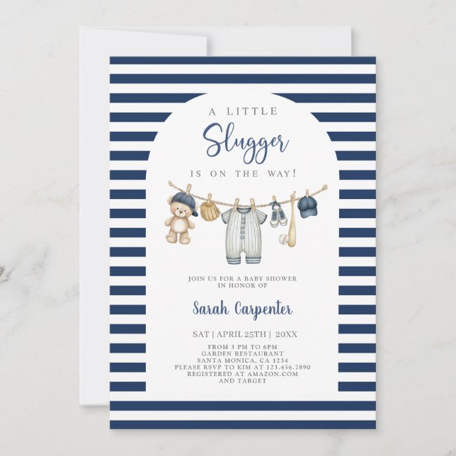 Invitación Un pequeño Slugger Baby Shower Niño (Anverso)