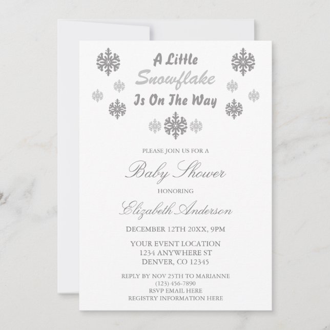 Invitación Un Pequeño Snowflake Está En Camino De Baby Shower (Anverso)