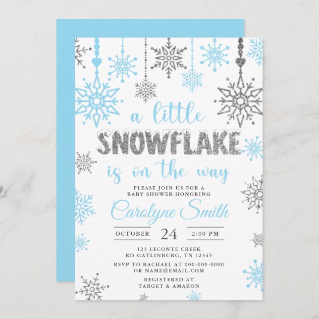 Invitación Un Pequeño Snowflake Está En El Camino Del Niño Ba (Anverso / Reverso)