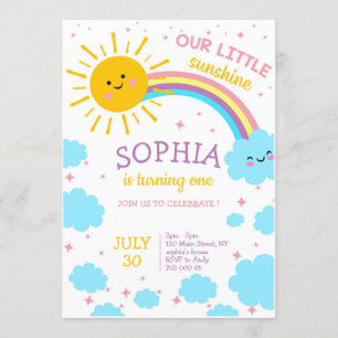 Invitación Un pequeño sol, un Chica arcoiris, primera fiesta