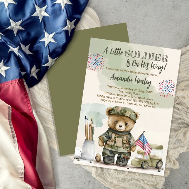 Invitación Un pequeño soldado, Teddy Bear Baby Shower (Subido por el creador)