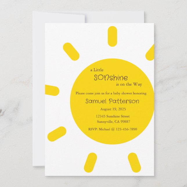 Invitación Un pequeño Sonshine está en camino de la invitació (Anverso)