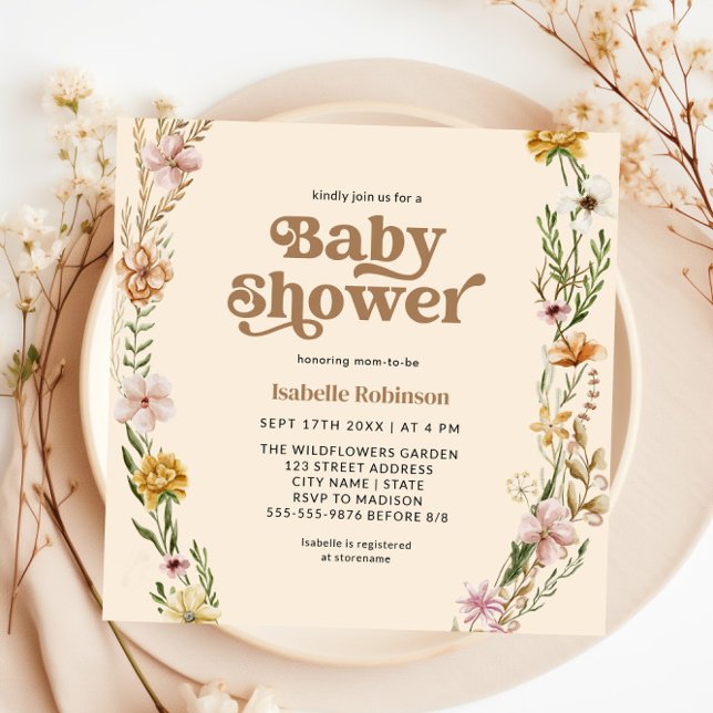 Invitación Un pequeño tema de naturaleza del Boho de Flores S (A Little Wildflower Boho Nature Theme Baby Shower Invitation)