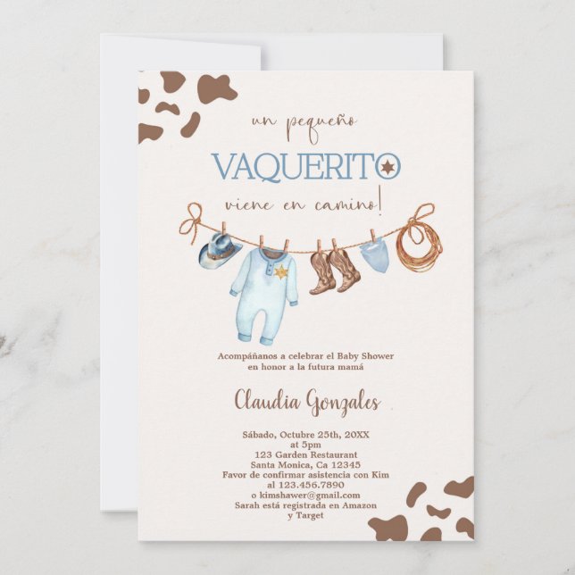 Invitación Un pequeño vaquerito viene en camino Baby Shower (Anverso)