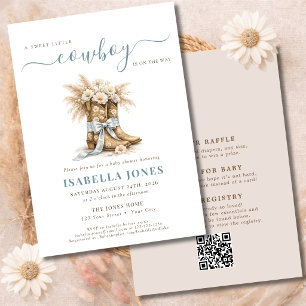 Invitación Un pequeño vaquero azul niño Baby Shower Todo en u
