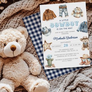 Invitación Un pequeño vaquero en camino Acuarela Baby Shower