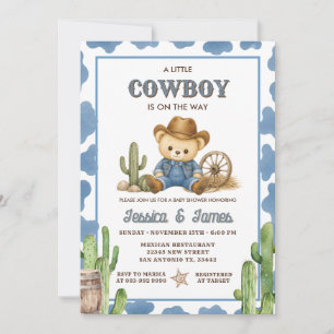Invitación Un pequeño vaquero está en camino Azul Fiesta de b