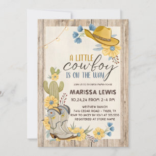 Invitación Un pequeño vaquero está en camino Bleu Amarillo Oc