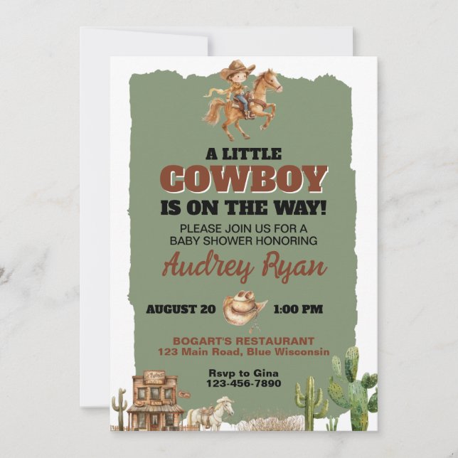 Invitación Un pequeño vaquero está en camino tema western (Anverso)