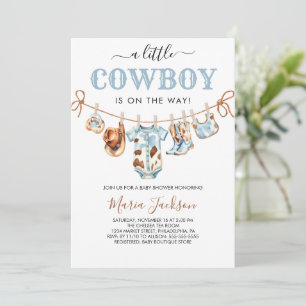Invitación Un pequeño vaquero Salvaje Oeste Azul Baby Shower