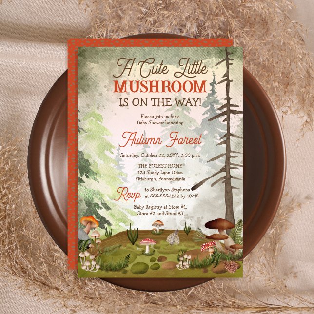 Invitación Un Pequeño Y Agradable champiñón Está En Camino De ("A Cute Little Mushroom Is On The Way!" Baby Shower Invitation)