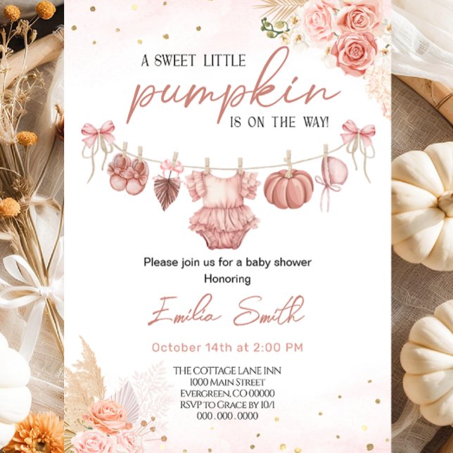 Invitación Un pequeño y dulce calabaza Clothesline Baby Showe (Subido por el creador)