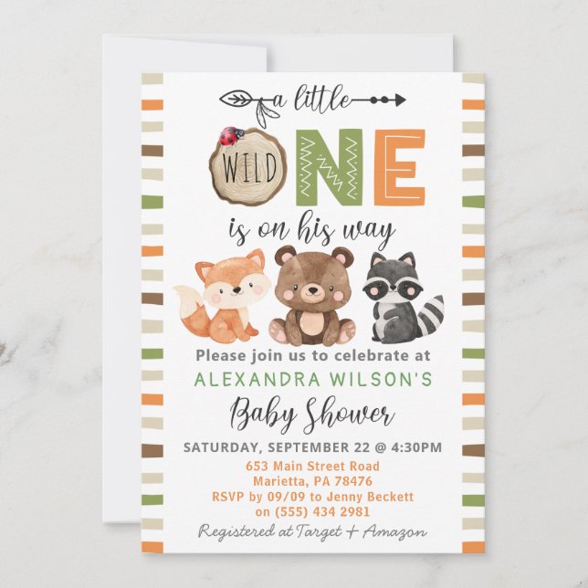 Invitación Un Pequeño Y Salvaje Animales De Woodland Baby Sho (Anverso)