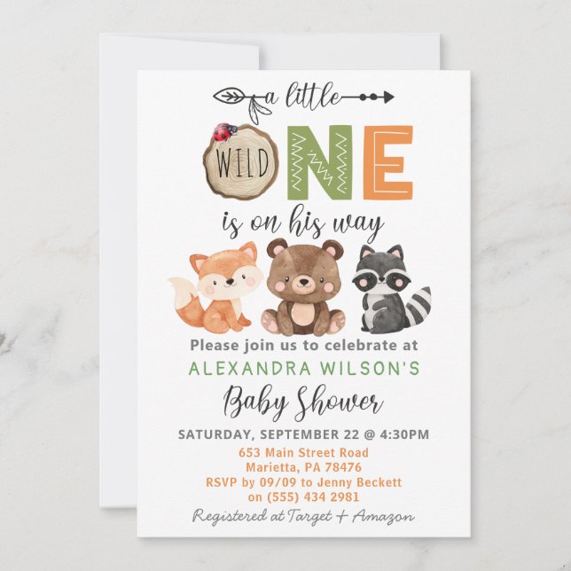 Invitación Un pequeño y salvaje Baby Shower de animales de Wo (Anverso)