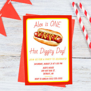 Invitación ¡Un perro caliente Diggity! Primera fiesta de cump