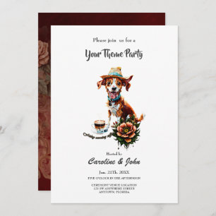 Invitación Un perro de caricatura feliz en un gorra de verano