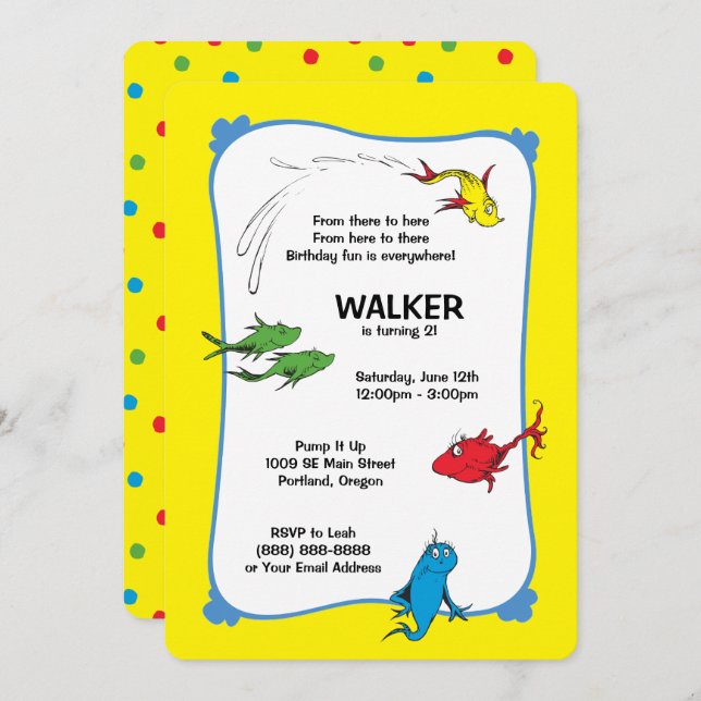 Invitación Un Pescado Dos Peces - Primer Cumpleaños (Anverso / Reverso)