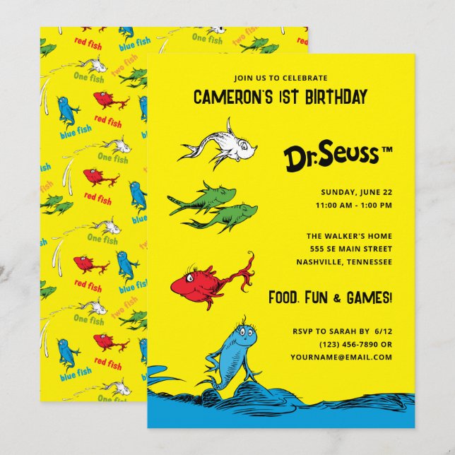 Invitación Un pez dos peces - Cumpleaños de niños (Anverso / Reverso)