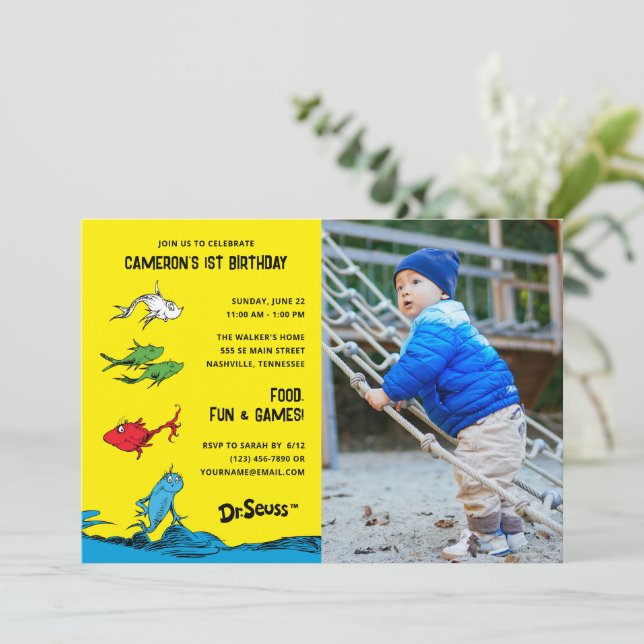 Invitación Un pez dos peces - foto infantil Cumpleaños (Anverso de pie)