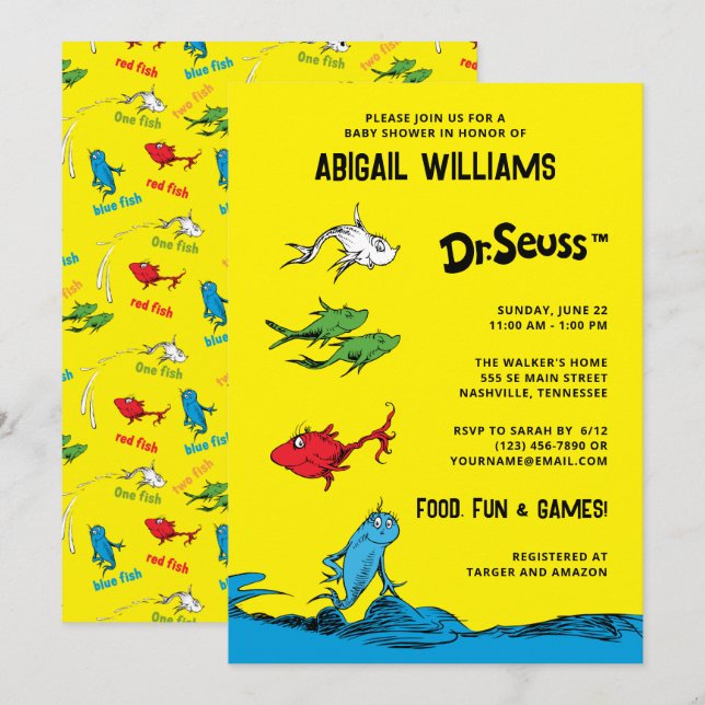 Invitación Un pez dos pez - Baby Shower (Anverso / Reverso)