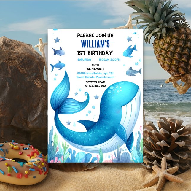 Invitación un pez fresco tiburón de ballena azul mar 1º cumpl (Subido por el creador)