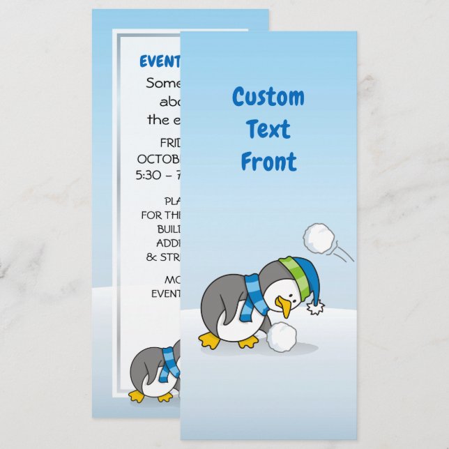 Invitación Un pingüino con una bola de nieve (Anverso / Reverso)