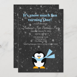 Invitación Un Pingüino Cuto Nieve Muy Divertido Un Cumpleaños