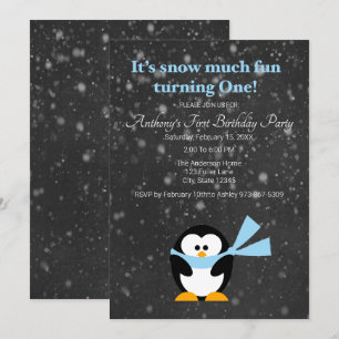 Invitación Un Pingüino Cuto Nieve Muy Divertido Un Cumpleaños