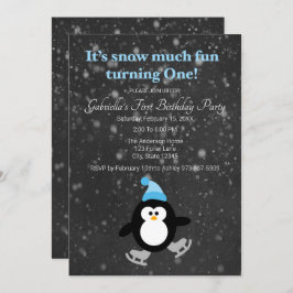 Invitación Un Pingüino Cuto Nieve Muy Divertido Un Cumpleaños