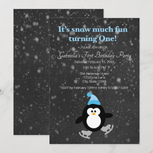 Invitación Un Pingüino Cuto Nieve Muy Divertido Un Cumpleaños
