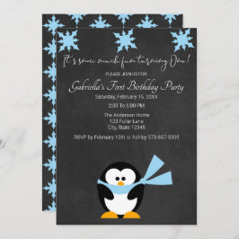 Invitación Un Pingüino Cuto Nieve Muy Divertido Un Cumpleaños