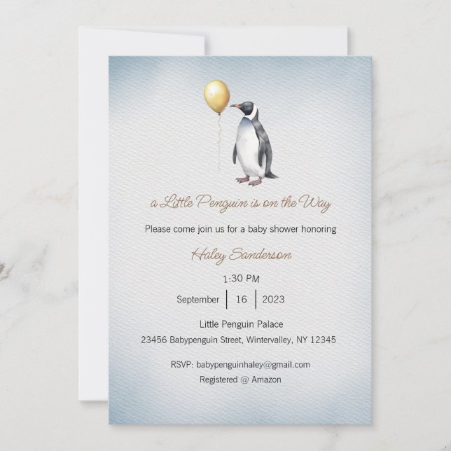 Invitación Un pingüino está en camino a la invitación, bebé (Anverso)