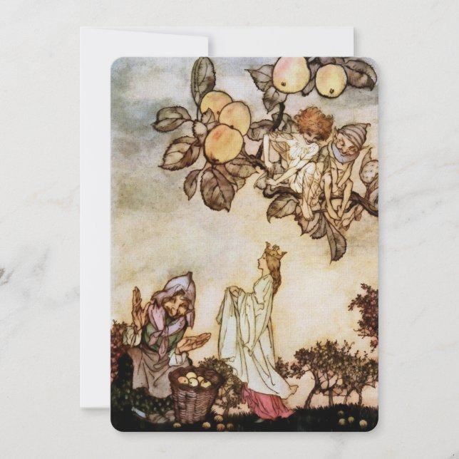 Invitación “Un plato de manzanas” Acuarela de Arthur Rackham (Anverso)