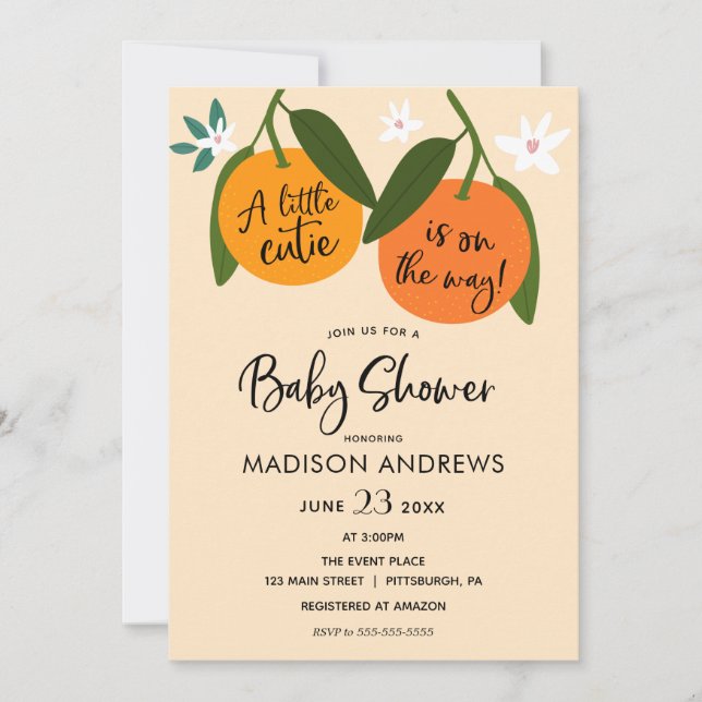 Invitación Un poco cursi Baby Shower Naranja (Anverso)