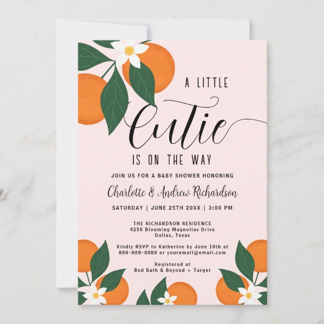Invitación Un poco cursi Citrus Naranjas Parejas Baby Shower (Anverso)