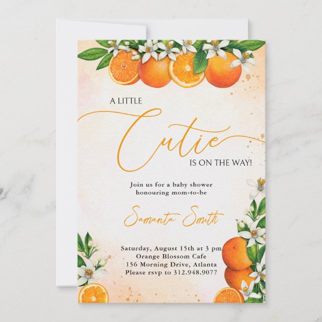 Invitación Un poco cursi Naranja Citrus Baby Shower (Anverso)