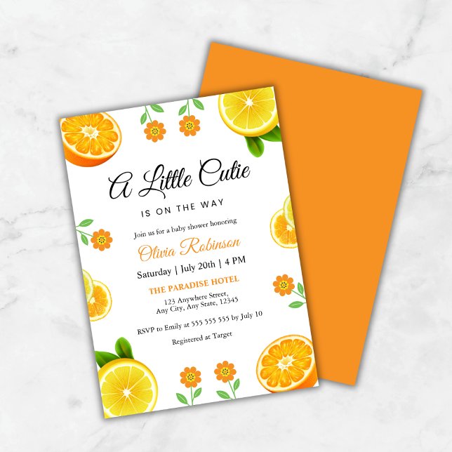 Invitación Un poco cursi Naranja de limón Citrus Baby Shower (A Little Cutie Lemon Orange Citrus Baby Shower Invitation )