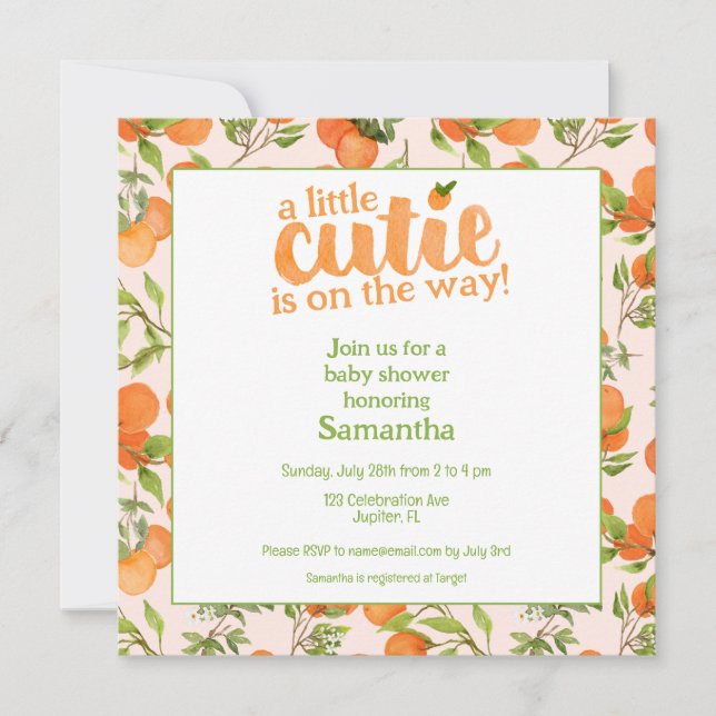 Invitación Un poco cursi Peach Background Square Baby Shower (Anverso)