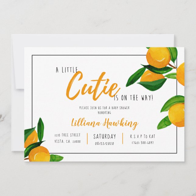 Invitación Un poco cursi tema del Naranja Baby Shower Citrus (Anverso)