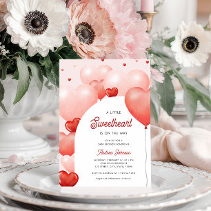 Invitación Un poco de amor: Baby Shower de globos rojos rosad