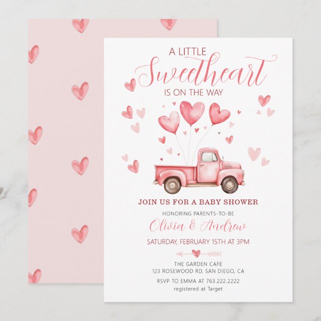 Invitación Un poco de amor rosado San Valentín Baby Shower (Anverso / Reverso)