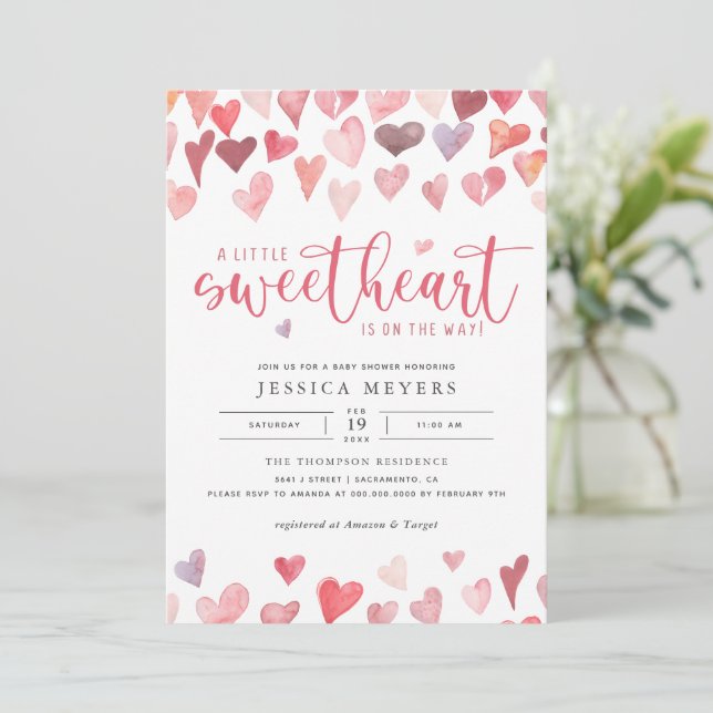 Invitación Un poco de amor San Valentín Baby Shower (Anverso de pie)