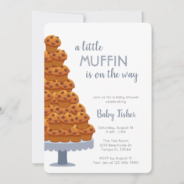Invitación Un poco de Baby Shower azul de Muffin (Anverso)