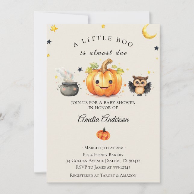 Invitación Un poco de Baby Shower de calabaza para Halloween (Anverso)