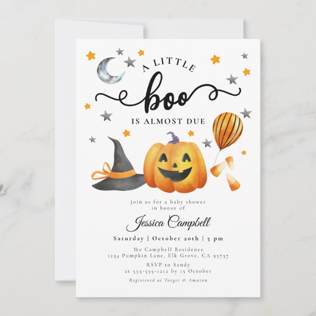 Invitación Un poco de Baby Shower de calabaza para Halloween (Anverso)