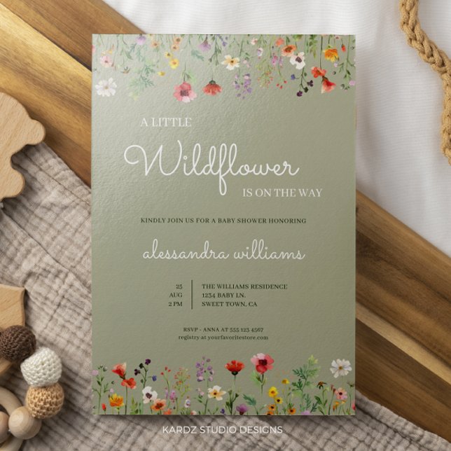 Invitación Un poco de Baby Shower del Boho de Flores Silvestr (Little Wildflower invitation ideal for a baby boy or gender neutral baby shower celebration.)
