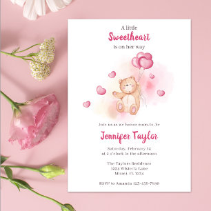 Invitación Un poco de Baby Shower dulce de oso rosa