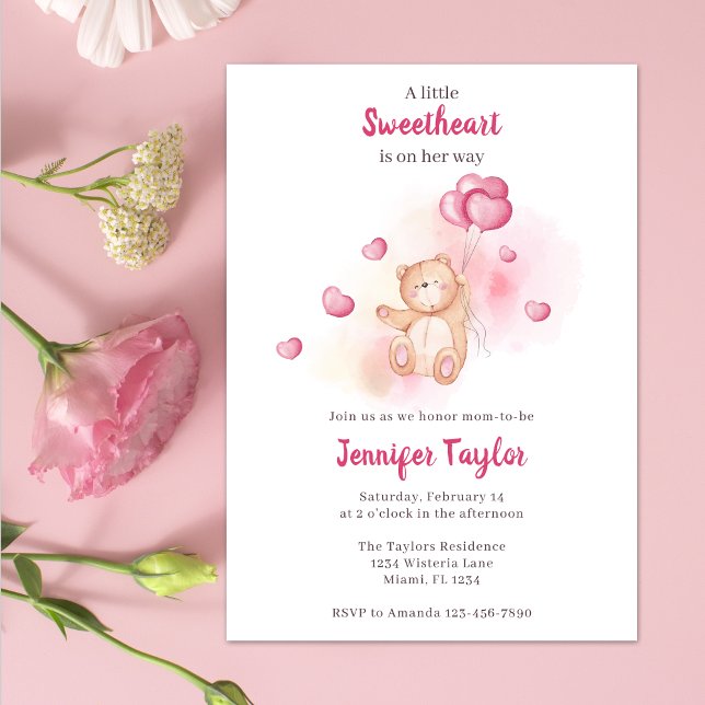 Invitación Un poco de Baby Shower dulce de oso rosa (Subido por el creador)